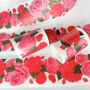 Nastro adesivo washi vintage rose rosse 5cm per decoro scrapbooking DIY