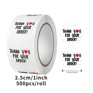 Round Copperplate Paper Adhesive Labels Featuring Thank You Heart Design For Business Gift Packaging And Sealing Stationery Decor
