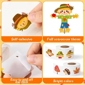 Set of 500 cartoon scarecrow themed stickers with 16 fall designs for DIY crafts