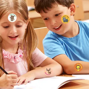Children's animal reward stickers shown in a classroom lifestyle setting