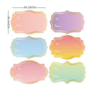 Detail view of colorful gold foil palace style gift tags with size markings 76.2x50.8mm
