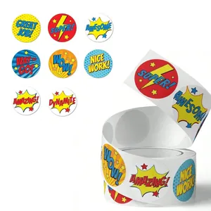 Colorful round motivational English reward stickers roll for students and teachers