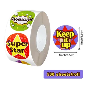 Detail of children's reward sticker roll showing 1-inch diameter measurement