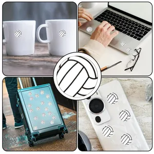 Round volleyball stickers for decorating laptop, luggage, phone, and mugs in lifestyle scenes