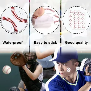Detail showing waterproof and easy-to-stick baseball stitch stickers for sports fans