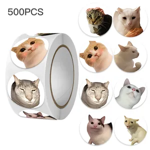 Selezione di 500 divertenti adesivi meme gatto in rotolo per decorare confezioni regalo