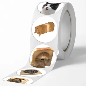 Rotolo di 500 adesivi rotondi con meme di gatti divertenti per sigillare regali e decoro