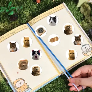 Adesivi emoji con gatti divertenti usati per decorare un diario in un quaderno.