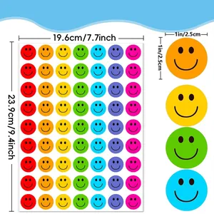 Detailed dimensions of waterproof rainbow smiley face reward stickers for teachers and kids