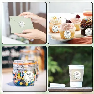 Detailed lifestyle application scenes of round eucalyptus thank you stickers