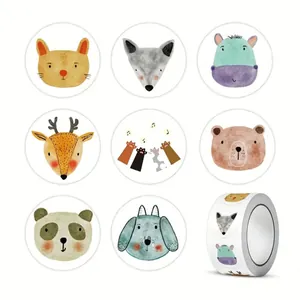 Detailed view of watercolor animal reward stickers featuring cat, fox, and bear designs.