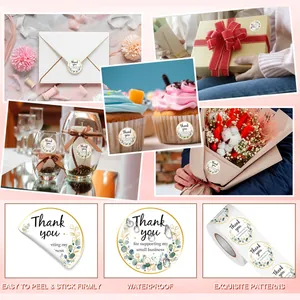 Floral Thank You stickers, 1-inch round labels for small business gift packaging and sealing