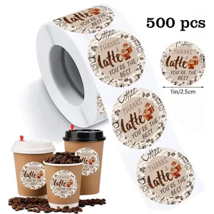 500 Pièces Autocollants Thème Café Thanks A Latte Ronds Doodle Graffiti Étiquettes De Merci Pour Petite Entreprise Boulangerie Emballage Boisson