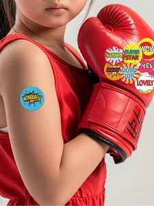 Detailed shot of colorful reward stickers for kids with encouraging English words