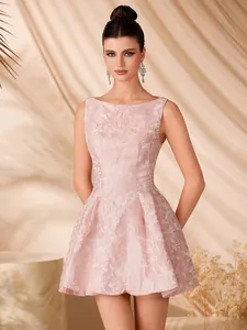 Elegant pink jacquard sleeveless A-line mini party dress for women formal wear