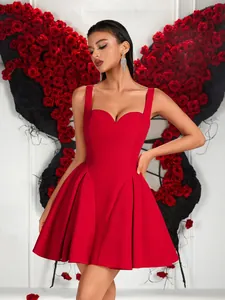 Elegant red flared mini dress with sweetheart neckline for formal cocktail parties