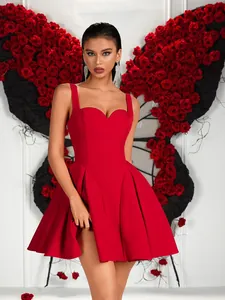 Elegant red sleeveless sweetheart cocktail dress with a flared skirt for party events