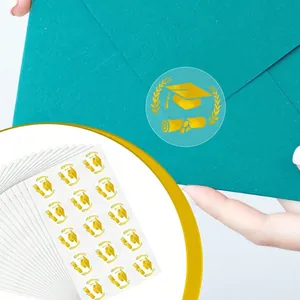 Gold graduation cap and scroll stickers for envelope sealing and gift decoration