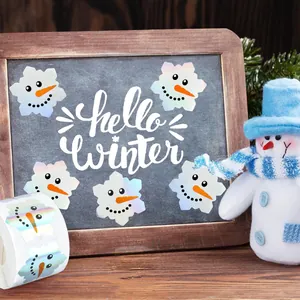 Autocollants bonhomme de neige holographiques pour décoration de fête d'hiver DIY