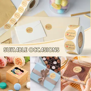 Autocollants en papier kraft 'handmade with love' pour divers emballages cadeaux