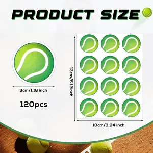 Detailed size guide for 120 pieces tennis ball stickers 3cm diameter sheet 13x10cm