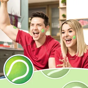 Vibrant close-up of green tennis ball stickers on cheering fans for sports party decor