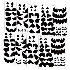 Set of various black Halloween pumpkin face sticker sheets for party DIY decorations