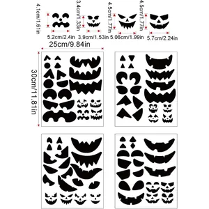 Halloween pumpkin face stickers set with various sizes and scary expressions