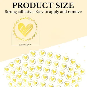 Detail of 1.26 inch gold heart wreath envelope seal stickers with size measurement