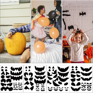 Halloween pumpkin face stickers set with various funny expressions for festive party