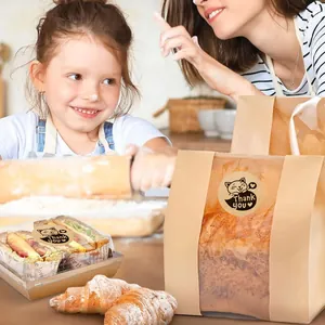 Katten kraftpapier bedankstickers voor handgemaakte geschenken op bakkerijverpakkingen detail