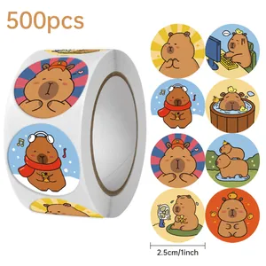 Details von 500 runden Capybara Aufklebern mit 2,5 cm Durchmesser zum Versiegeln