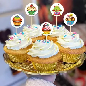 Juego de adornos para cupcakes con coloridos diseños de tartas para hornear en cumpleaños