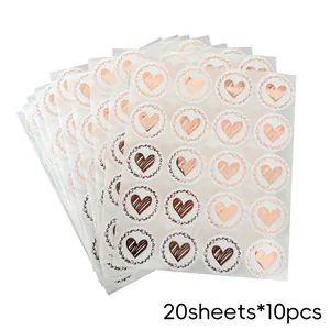 High-quality rose gold heart-shaped transparent stickers for envelope sealing and decoration
