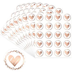 Rose gold heart wreath envelope seal stickers with 20 pieces per sheet on white background