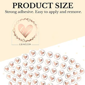 Elegant rose gold heart transparent envelope seal stickers for gift decoration 1.26 inch
