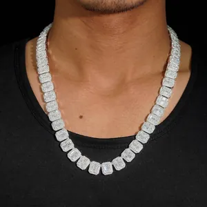 Hip Hop Bling Collar Cubano de Plata de Ley 925 con Moissanita Color D Certificado GRA Joyería para Hombre