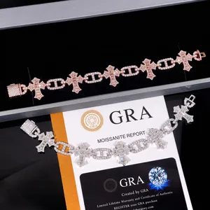 925 sterling zilveren iced-out moissanite kruis armband met hip hop stijl en GRA rapport