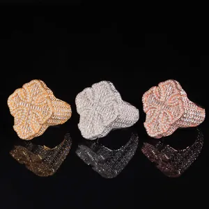 Anillo de Cruz Hip Hop Certificado GRA de Plata de Ley 925 con Moissanita Pavé para Hombre Mujer Joyería Iced Out