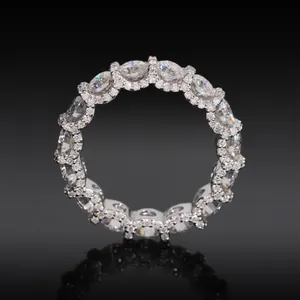 925 silver eternity ring featuring 4.0mm round Moissanite stones with pavé halos