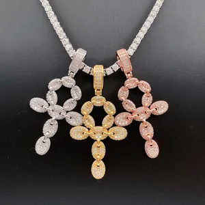 Detailed view of hip hop moissanite ankh cross pendants in gold, silver and rose gold