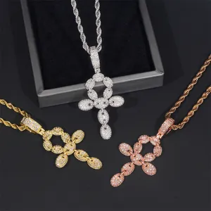 S925 silver Moissanite cross pendant necklaces in gold, silver, and rose gold hip hop style.