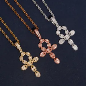 Hip hop Moissanite Ankh cross pendant necklace collection in gold silver rose gold