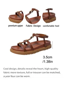 Sandali platform marroni da donna con cinturino a T, tacco di 3,5 cm e chiusura a fibbia