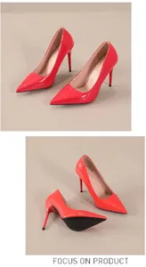 Vues détaillées d'escarpins rouges à talons de 12 cm avec bouts pointus élégants