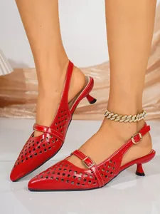 Elegante rote Slingback-Sandalen mit spitzer Zehenpartie und atmungsaktivem Gittermuster
