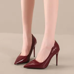 Escarpins Sexy à Bout Pointu et Talon Aiguille en Cuir Verni Grandes Tailles Chaussures de Bureau Professionnelles pour Fête