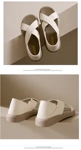 Detailed view of comfortable cream cross-strap sandals with soft faux leather texture.