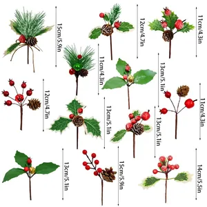 Rami Artificiali Di Bacche Rosse Natalizie Con Aghi Di Pino E Pigne Per Decorazione Albero Di Natale Forniture Per Composizioni Floreali Fai-Da-Te