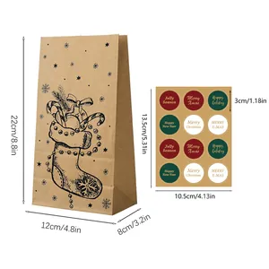 Set de sacs cadeaux en papier kraft de Noël avec guide des tailles et autocollants